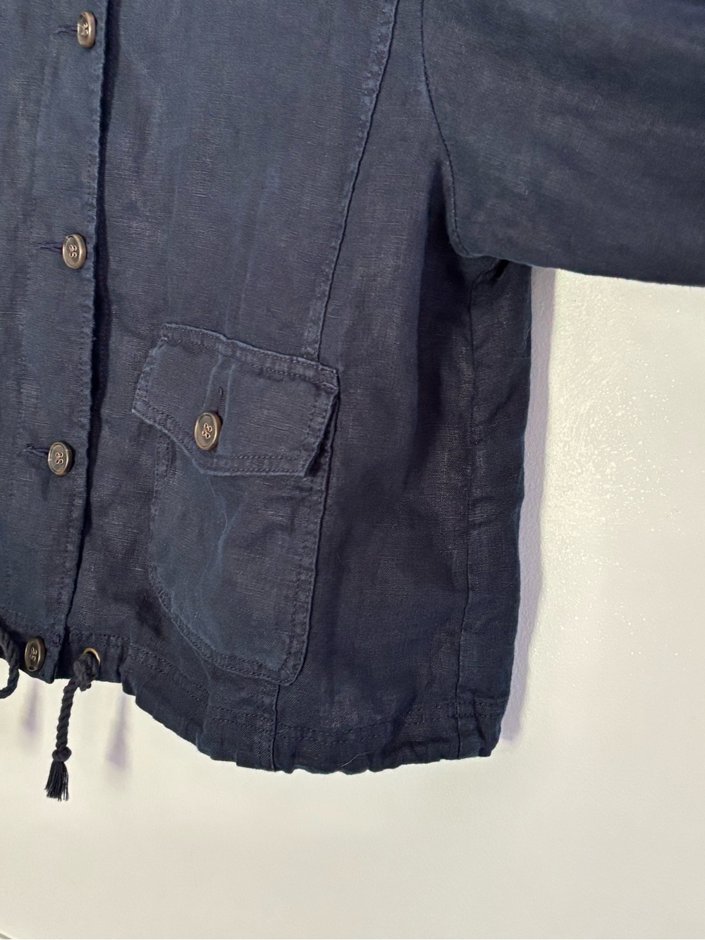 Talbots Women’s Navy Blue 100% Linen Button Front Utility Field Jacket XL - Picture 3 of 16
